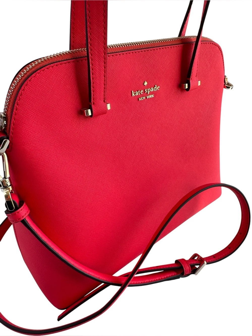 Kate Spade New York Hot Pink Maise Dome Saffiano Leather Crossbody Satchel Purse - Picture 1 of 16